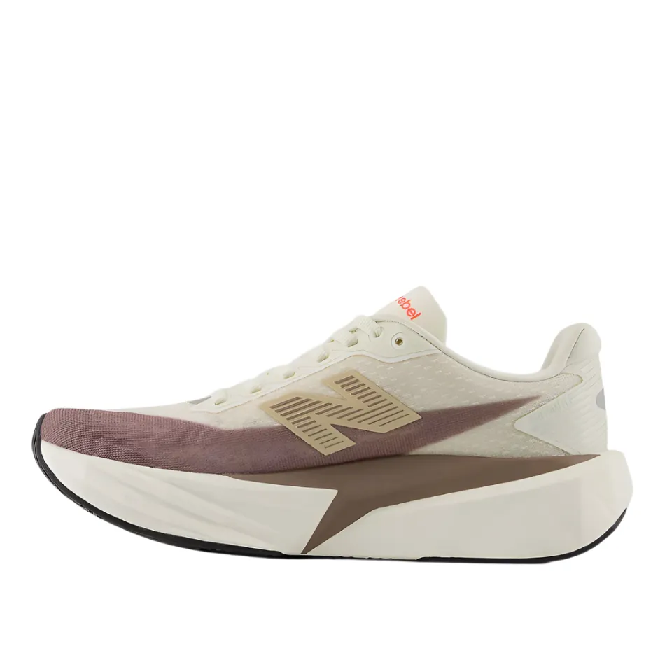 New Balance Men's Fuelcell Rebel v5 Running Shoes in Angora/Earth Shadow/Sea Salt AW25 Enhanced Energy Return Machine washable care