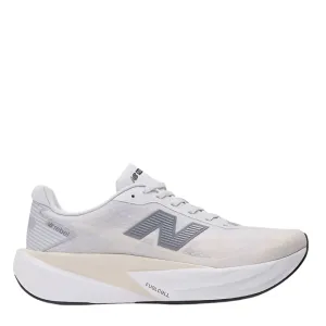 New Balance Men's Fuelcell Rebel v5 Running Shoes in Grey Matter/Linen/White AW25 Stride Smoothing Plate 360 Degree Breathability