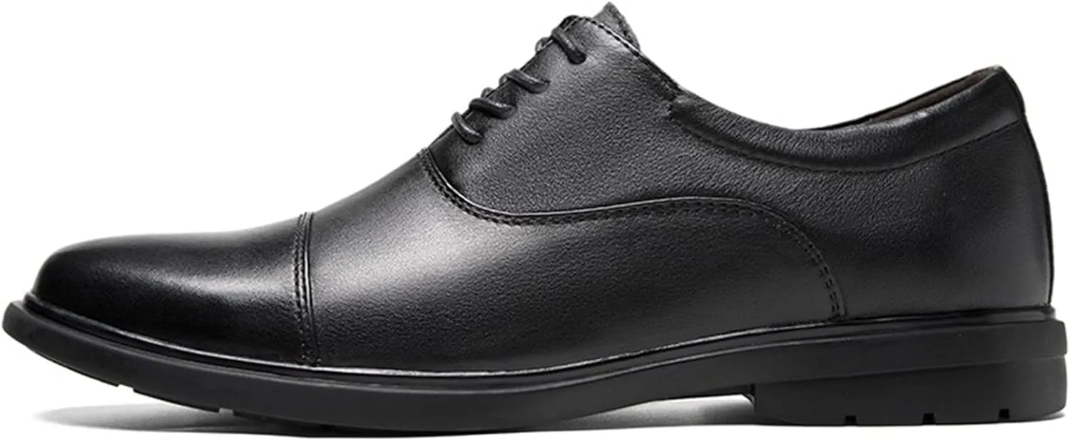 New Formal Shoes for Men Lace Up Cap Toe Leather Round Toe Low Top Slip Resistant Anti-Slip Wedding