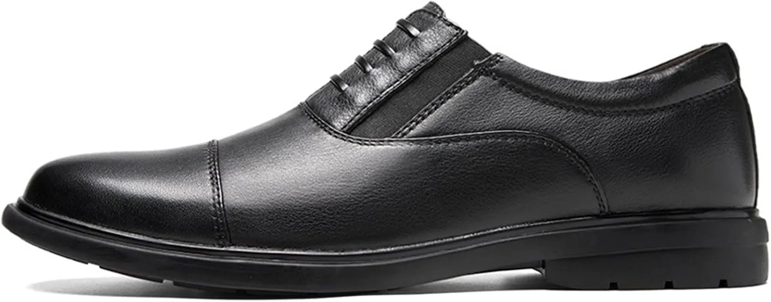 New Formal Shoes for Men Lace Up Cap Toe Leather Round Toe Low Top Slip Resistant Anti-Slip Wedding