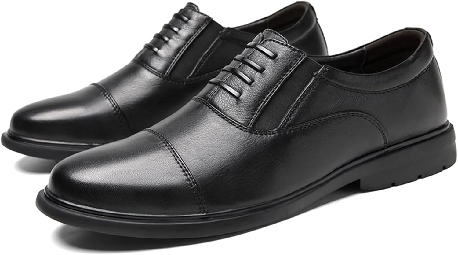 New Formal Shoes for Men Lace Up Cap Toe Leather Round Toe Low Top Slip Resistant Anti-Slip Wedding