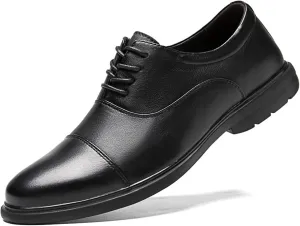 New Formal Shoes for Men Lace Up Cap Toe Leather Round Toe Low Top Slip Resistant Anti-Slip Wedding