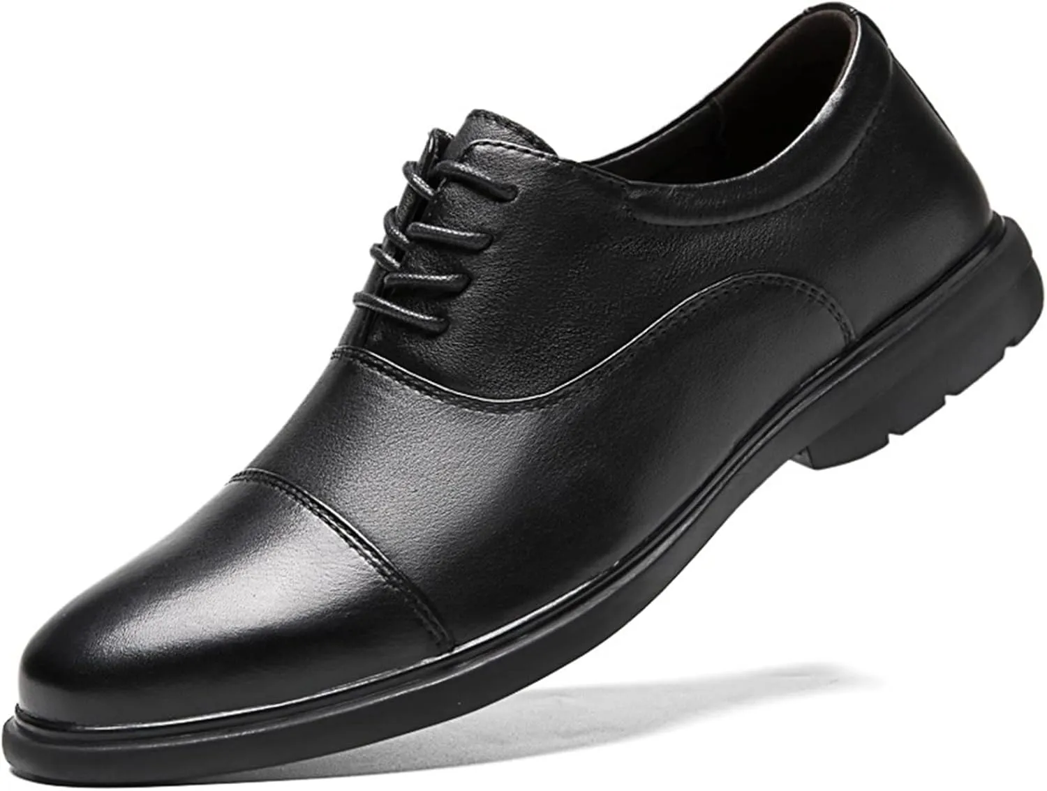 New Formal Shoes for Men Lace Up Cap Toe Leather Round Toe Low Top Slip Resistant Anti-Slip Wedding