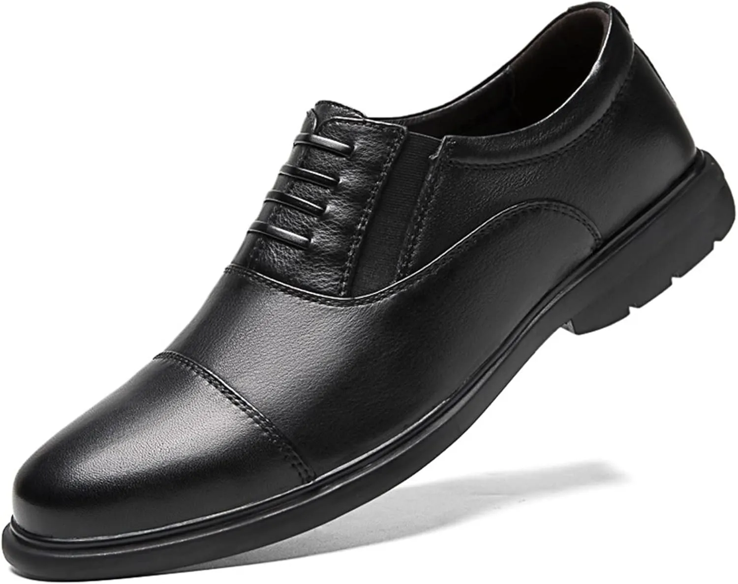 New Formal Shoes for Men Lace Up Cap Toe Leather Round Toe Low Top Slip Resistant Anti-Slip Wedding