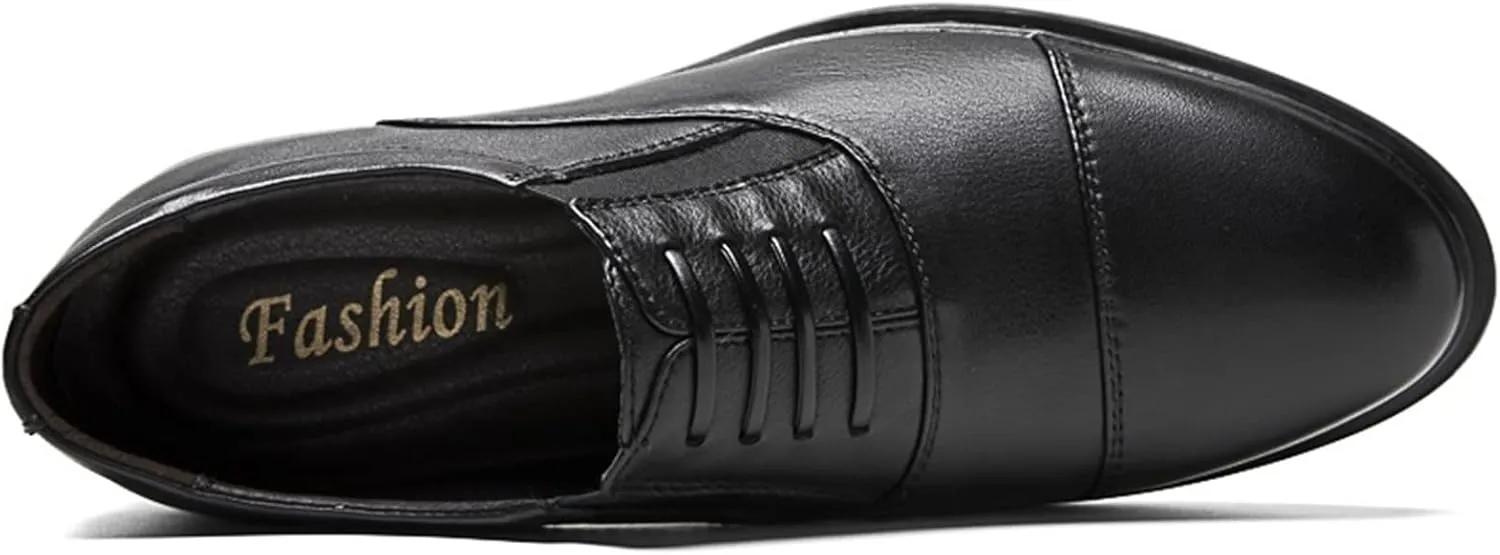 New Formal Shoes for Men Lace Up Cap Toe Leather Round Toe Low Top Slip Resistant Anti-Slip Wedding