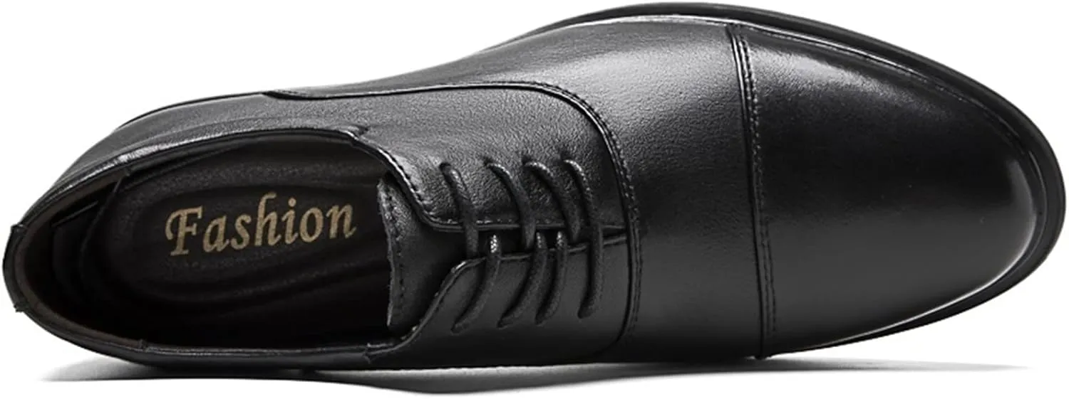 New Formal Shoes for Men Lace Up Cap Toe Leather Round Toe Low Top Slip Resistant Anti-Slip Wedding