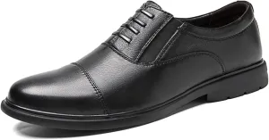 New Formal Shoes for Men Lace Up Cap Toe Leather Round Toe Low Top Slip Resistant Anti-Slip Wedding