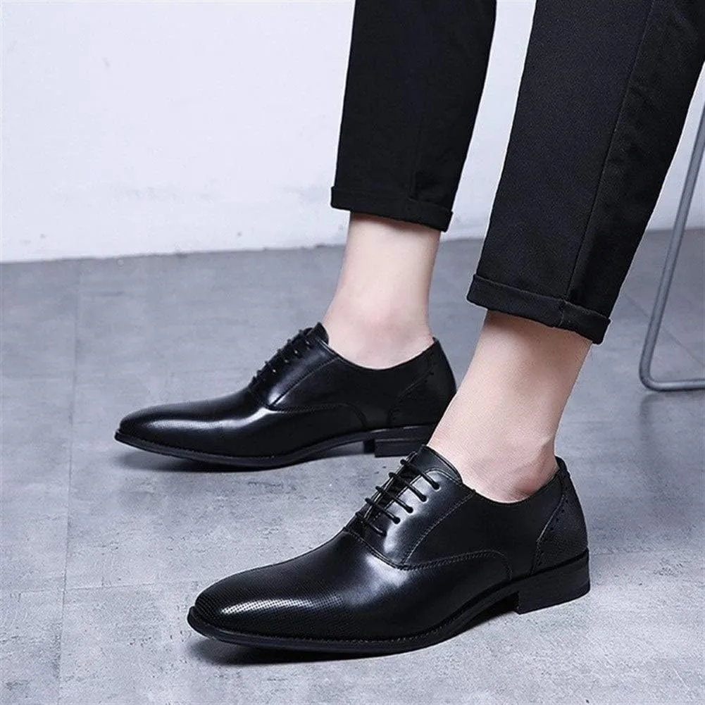 New Formal Shoes for Men Lace Up Cap Toe Vegan Leather Block Heel Low Top Anti-Slip Business