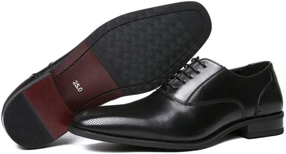 New Formal Shoes for Men Lace Up Cap Toe Vegan Leather Block Heel Low Top Anti-Slip Business
