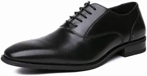 New Formal Shoes for Men Lace Up Cap Toe Vegan Leather Block Heel Low Top Anti-Slip Business