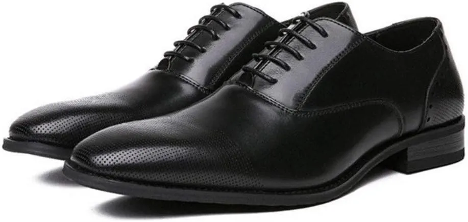 New Formal Shoes for Men Lace Up Cap Toe Vegan Leather Block Heel Low Top Anti-Slip Business