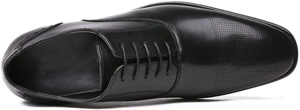 New Formal Shoes for Men Lace Up Cap Toe Vegan Leather Block Heel Low Top Anti-Slip Business