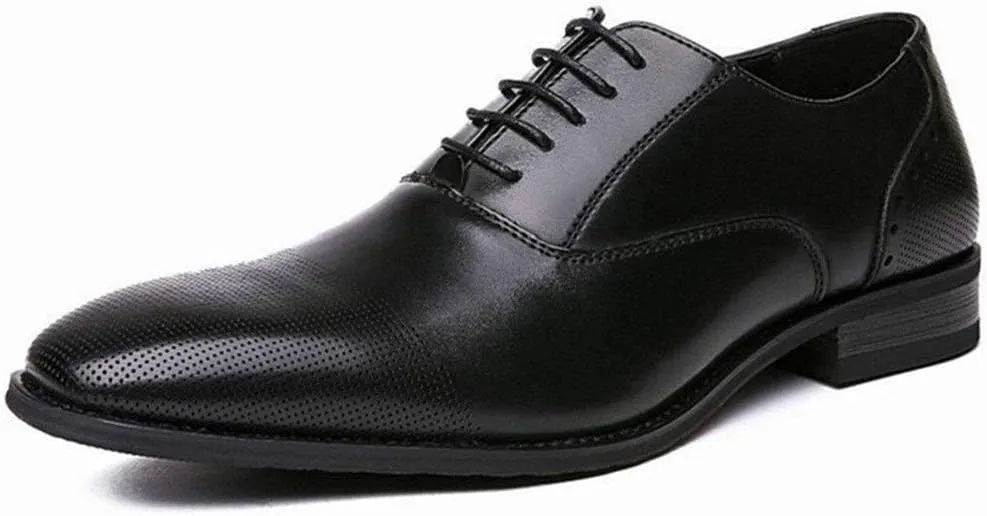 New Formal Shoes for Men Lace Up Cap Toe Vegan Leather Block Heel Low Top Anti-Slip Business