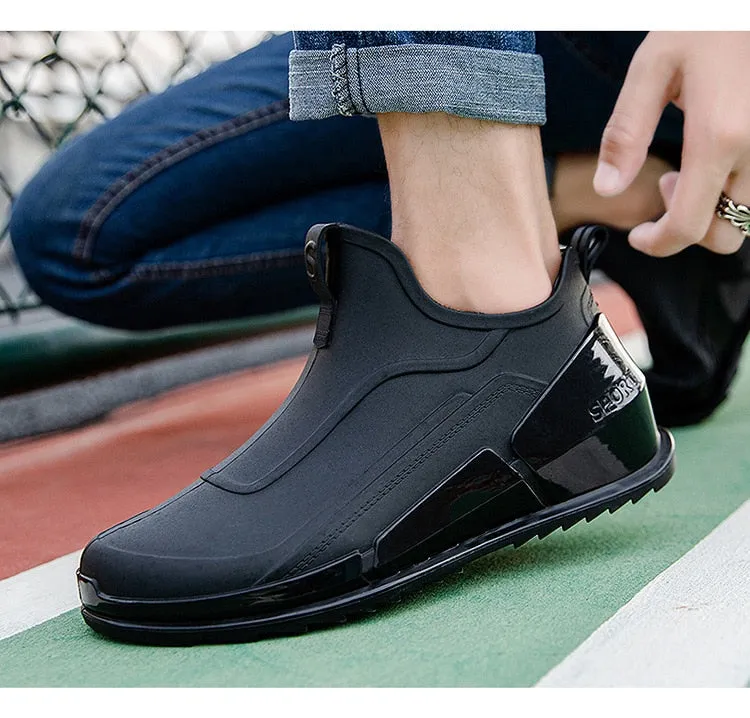 New Men's Outdoor Non-slip Hiking Shoes Shaxi Fishing Rain Boots Black Work Shoes Durable Waterproof Rubber Fishing Shoes