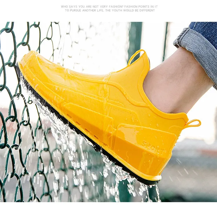 New Men's Outdoor Non-slip Hiking Shoes Shaxi Fishing Rain Boots Black Work Shoes Durable Waterproof Rubber Fishing Shoes