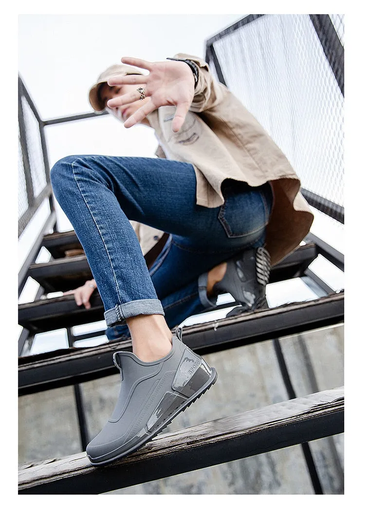 New Men's Outdoor Non-slip Hiking Shoes Shaxi Fishing Rain Boots Black Work Shoes Durable Waterproof Rubber Fishing Shoes