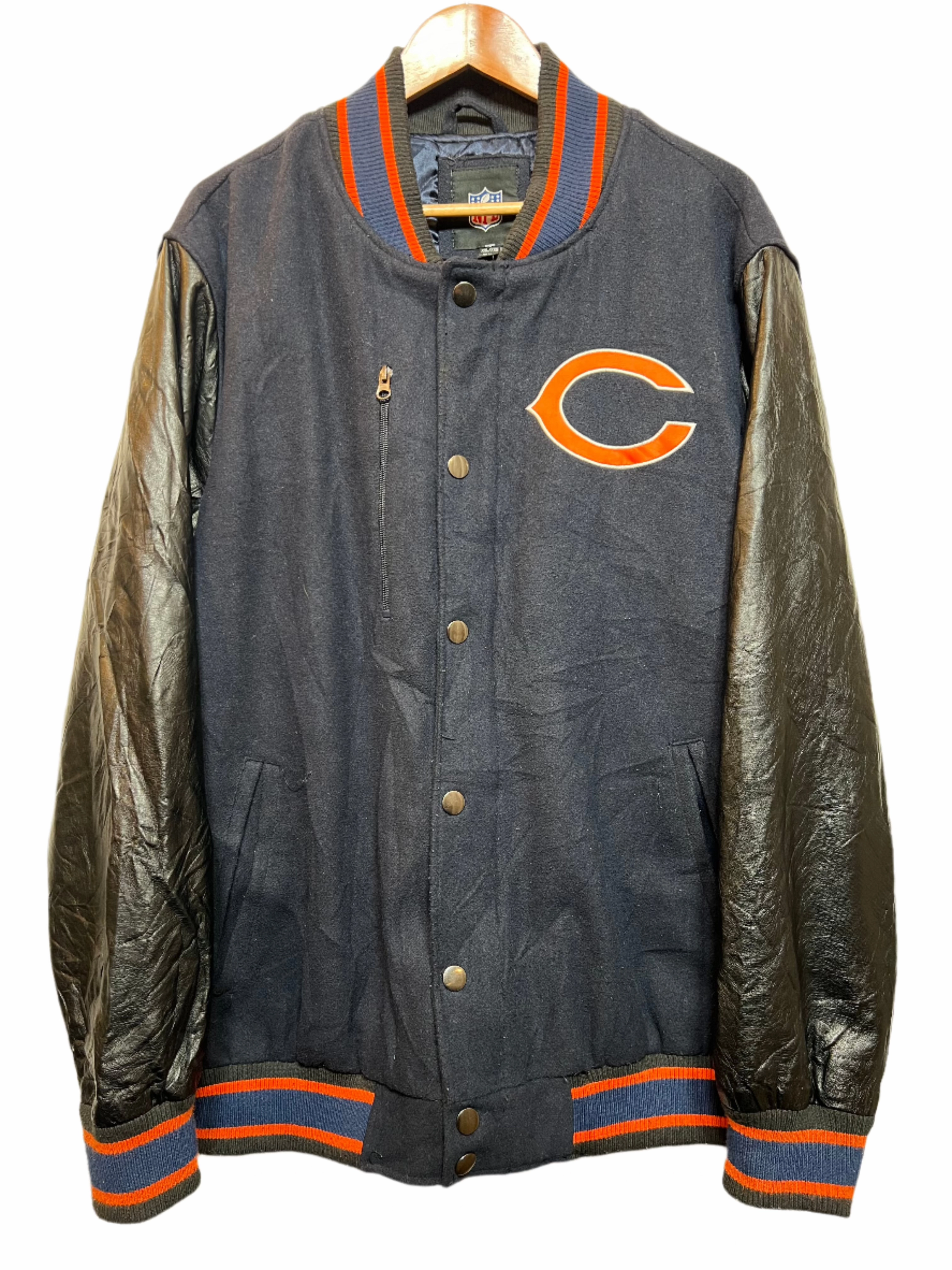 Striped Detachable Collar NFL Mens Navy Varsity Jacket (Size XL)