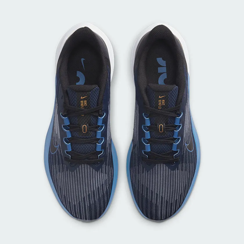 Nike Air Winflo 9 Men's Dark Blue Running Shoes DD6203 400 Flex Grip Flexible Tread Pattern