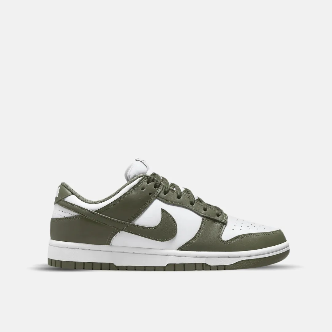 NIKE DUNK LOW - WHITE/OLIVE flat - footed Seamless Upper Construction