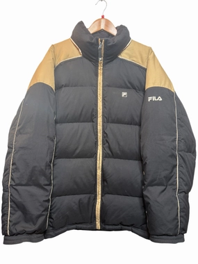 Heavy Duty Buckle Outdoor Adventure Fila Mens Black Puffer Coat (Size L)