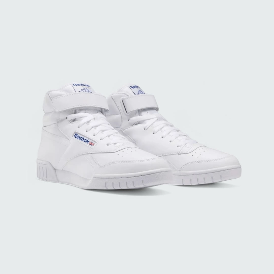 professional - recommended Track Speed Reebok EX-O-FIT Hi Men's White Leather Trainers 3477