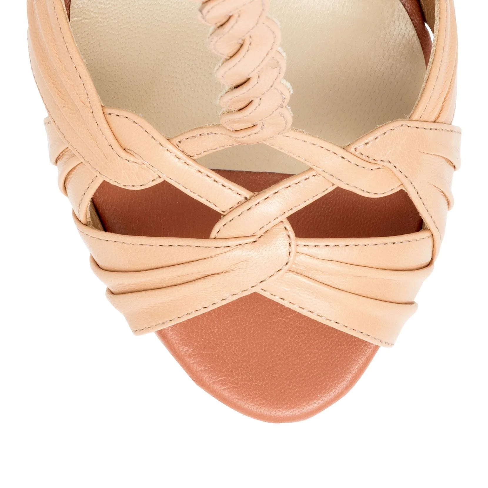 Nude braided leather platform sandals