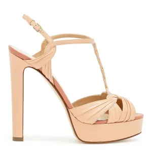 Nude braided leather platform sandals