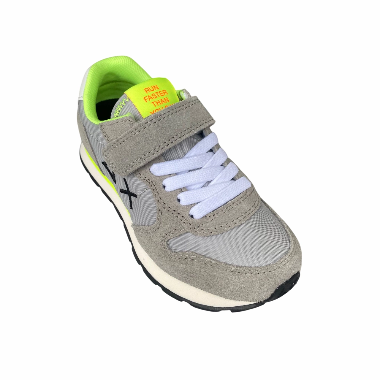 adventure running shoes Sun68 scarpa sneakers da bambino con strappo e laccio elastico Tom Fluo Z35302K 06 grigio chiaro