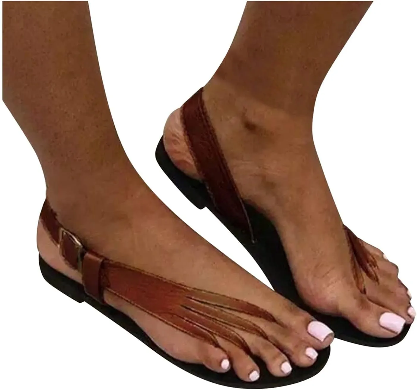 oiangi Clip Toe Sandals for Women Flat Flip Flops Fashion Solid Single Straps Belt Buckle Beach Shoes Summer Comfortable Casual Ladies Sandalias