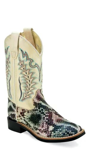 Old West Children Unisex Square Toe Shiny Multicolor Faux Leather Cowboy Boots 12 D