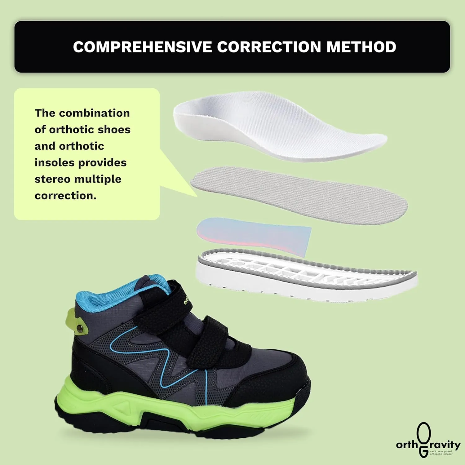 Orthopedic Comfort Kids High Top Sneakers, Wide Opening, Removable Inserts