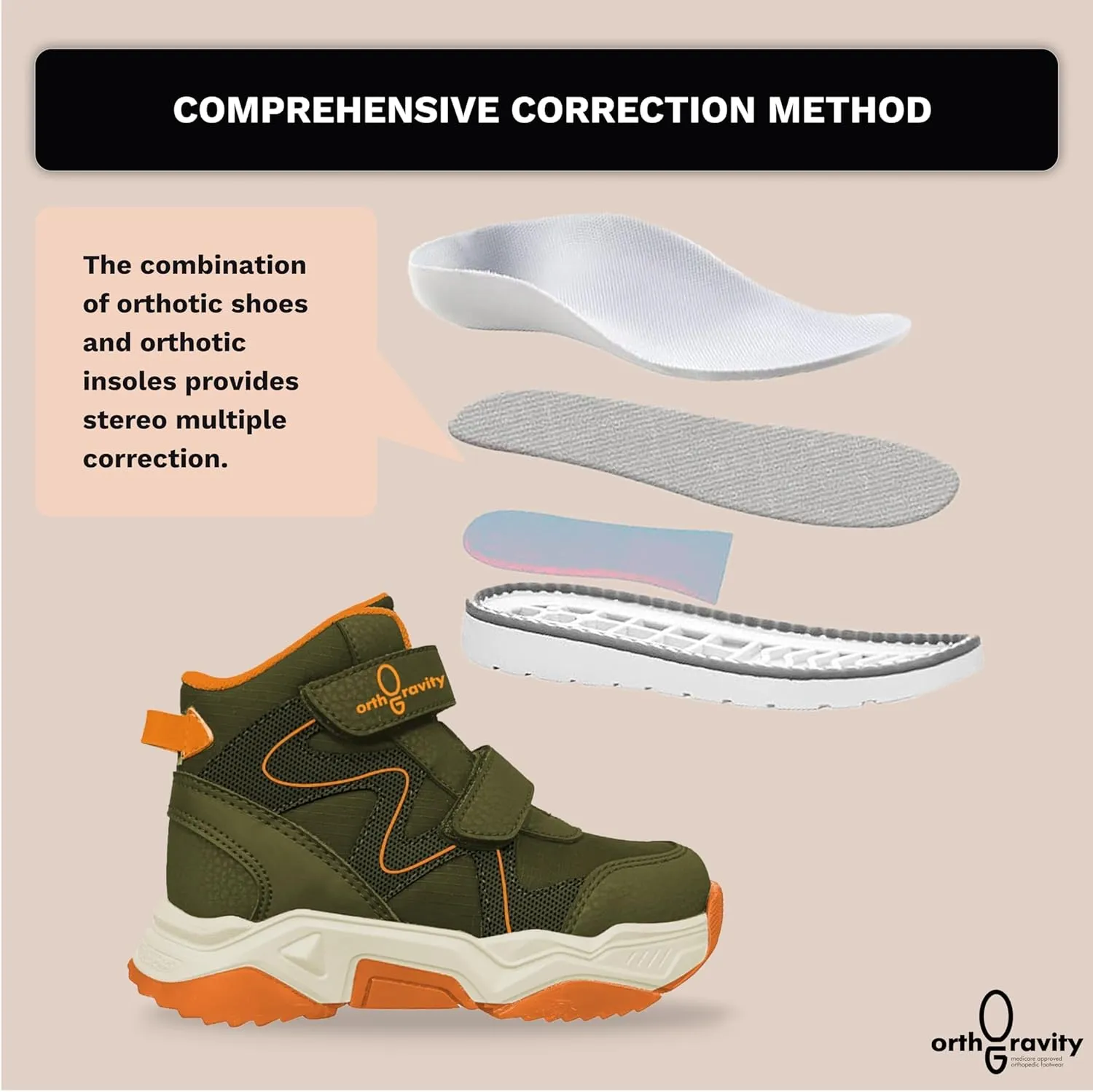 Orthopedic Comfort Kids High Top Sneakers, Wide Opening, Removable Inserts