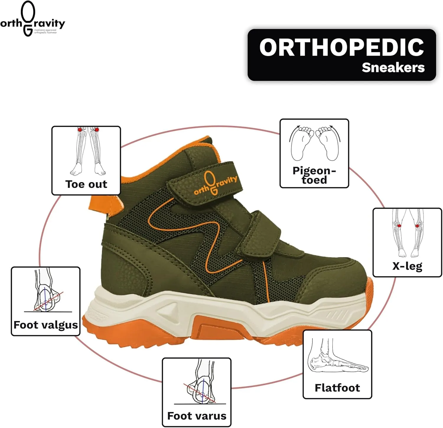 Orthopedic Comfort Kids High Top Sneakers, Wide Opening, Removable Inserts