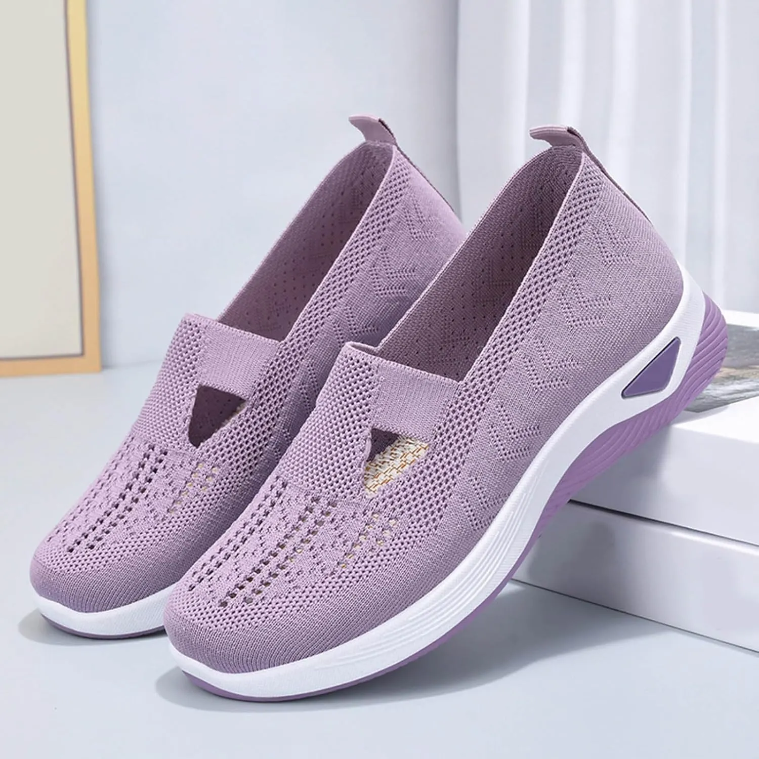Orthopedic Comfortable Sneakers for Women Slip On Walking Shoes with Arch Support Casual Loafers Plantar Fasciitis Relief Foot Pain Diabetic