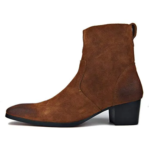 OSSTONE Dress Boot for Men Leather Chukka Designer Boots Casual Heel Shoes Zipper-up OS-JY002-US