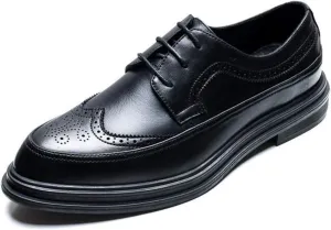 Oxford Dress Shoes for Men Lace Up Cap Toe Brogue Embossed Square Toe Low Block Heel Non Slip Resistant Rubber Sole Wedding