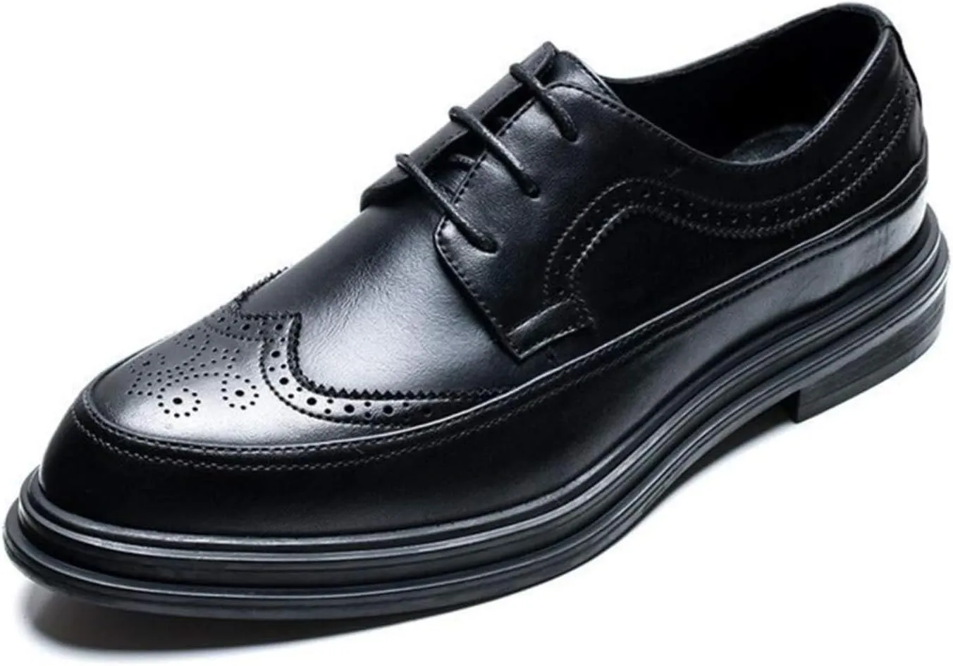 Oxford Dress Shoes for Men Lace Up Cap Toe Brogue Embossed Square Toe Low Block Heel Non Slip Resistant Rubber Sole Wedding