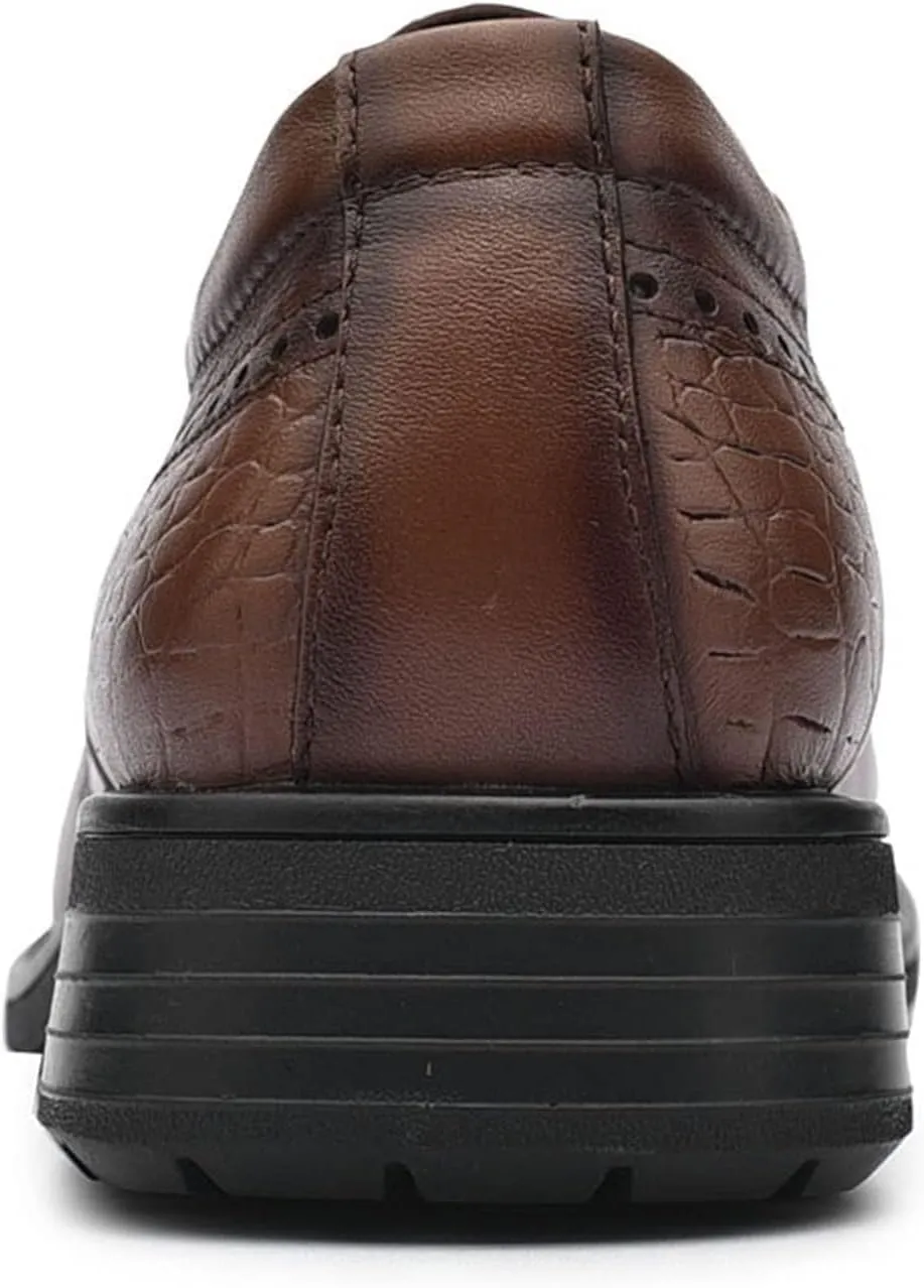 Oxford Dress Shoes for Men Lace Up Cap Toe Brogue Embossed Square Toe Low Top Block Heel Non Slip Resistant Rubber Sole Wedding