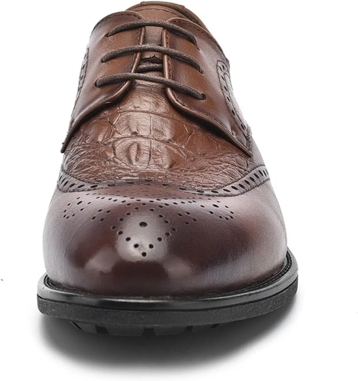 Oxford Dress Shoes for Men Lace Up Cap Toe Brogue Embossed Square Toe Low Top Block Heel Non Slip Resistant Rubber Sole Wedding