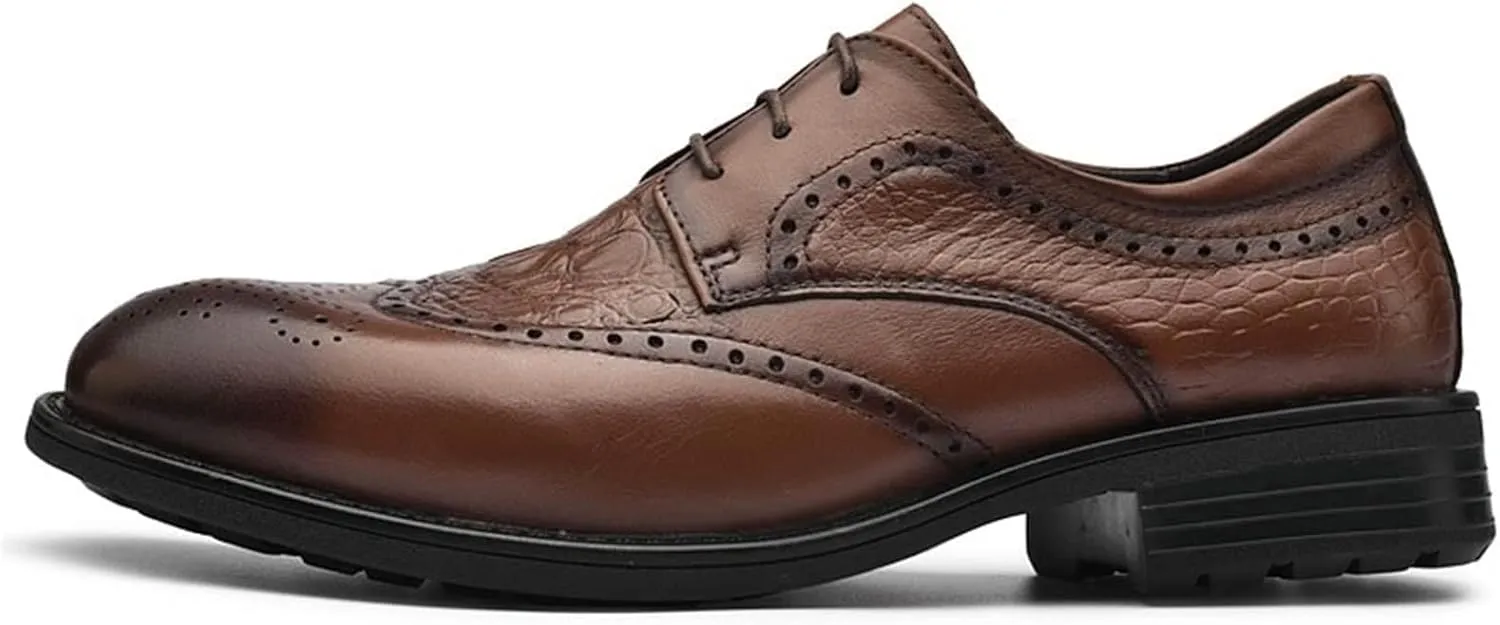 Oxford Dress Shoes for Men Lace Up Cap Toe Brogue Embossed Square Toe Low Top Block Heel Non Slip Resistant Rubber Sole Wedding