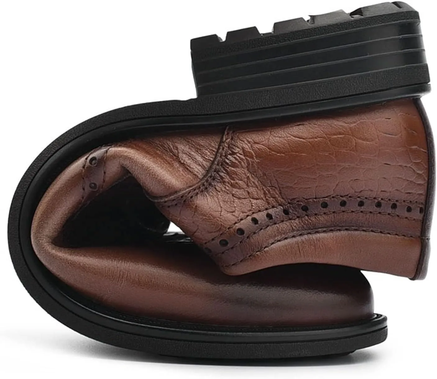Oxford Dress Shoes for Men Lace Up Cap Toe Brogue Embossed Square Toe Low Top Block Heel Non Slip Resistant Rubber Sole Wedding