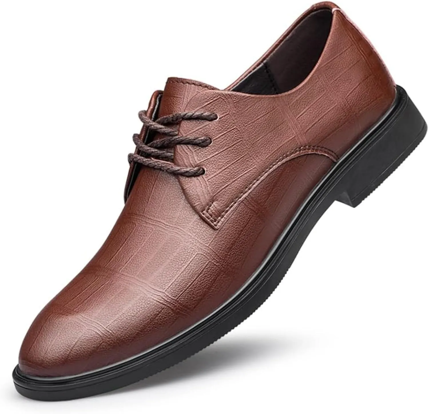 Oxford Formal Shoes for Men Lace Up Cap Toe Brogue Embossed Square Toe Leather Anti-Slip Slip Resistant Block Heel Non Slip Low Top Classic