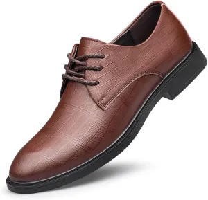 Oxford Formal Shoes for Men Lace Up Cap Toe Brogue Embossed Square Toe Leather Anti-Slip Slip Resistant Block Heel Non Slip Low Top Classic