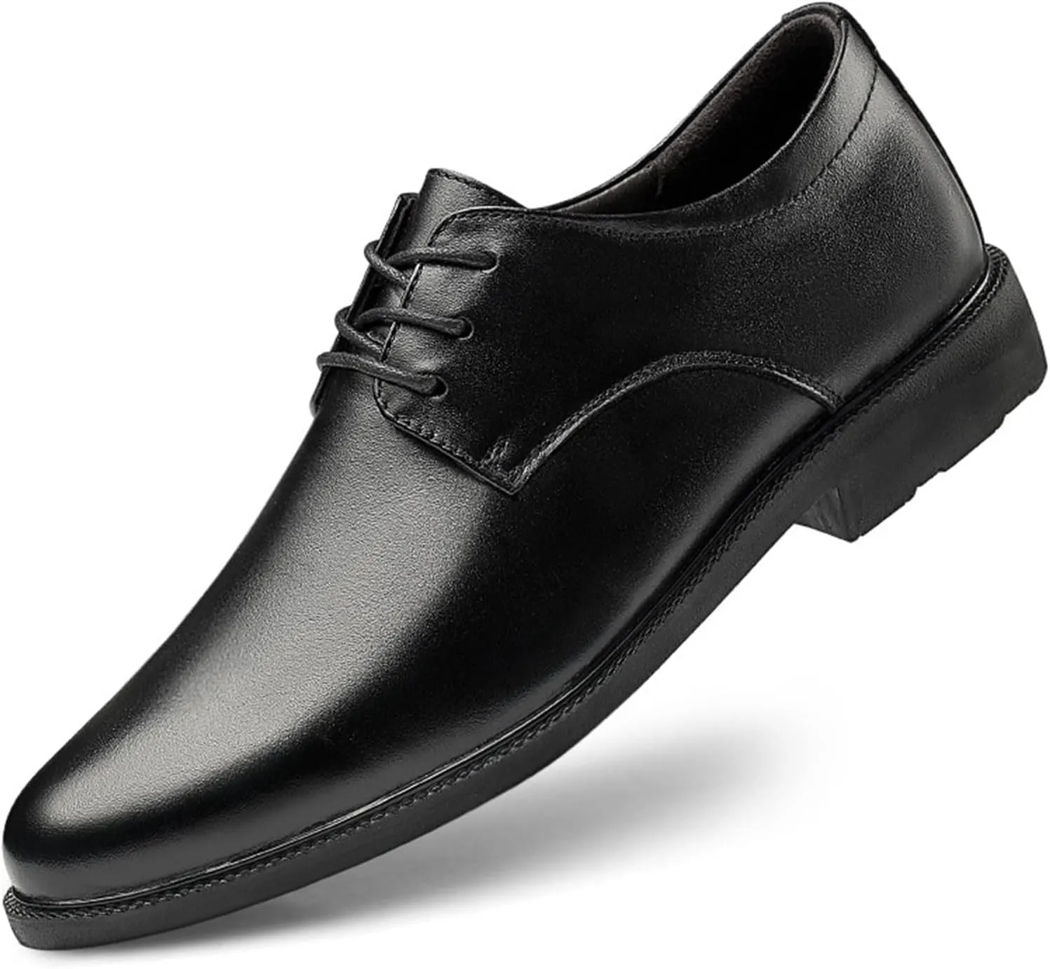 Oxford Formal Shoes for Men Lace Up Cap Toe Brogue Embossed Square Toe Leather Block Heel Non Slip Resistant Low Top Wedding