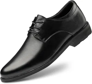 Oxford Formal Shoes for Men Lace Up Cap Toe Brogue Embossed Square Toe Leather Block Heel Non Slip Resistant Low Top Wedding