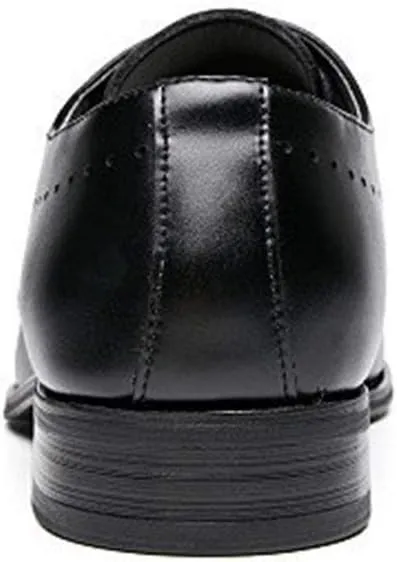 Oxford Formal Shoes for Men Lace Up Cap Toe Leather Anti-Slip Low Top Slip Resistant Block Heel Business