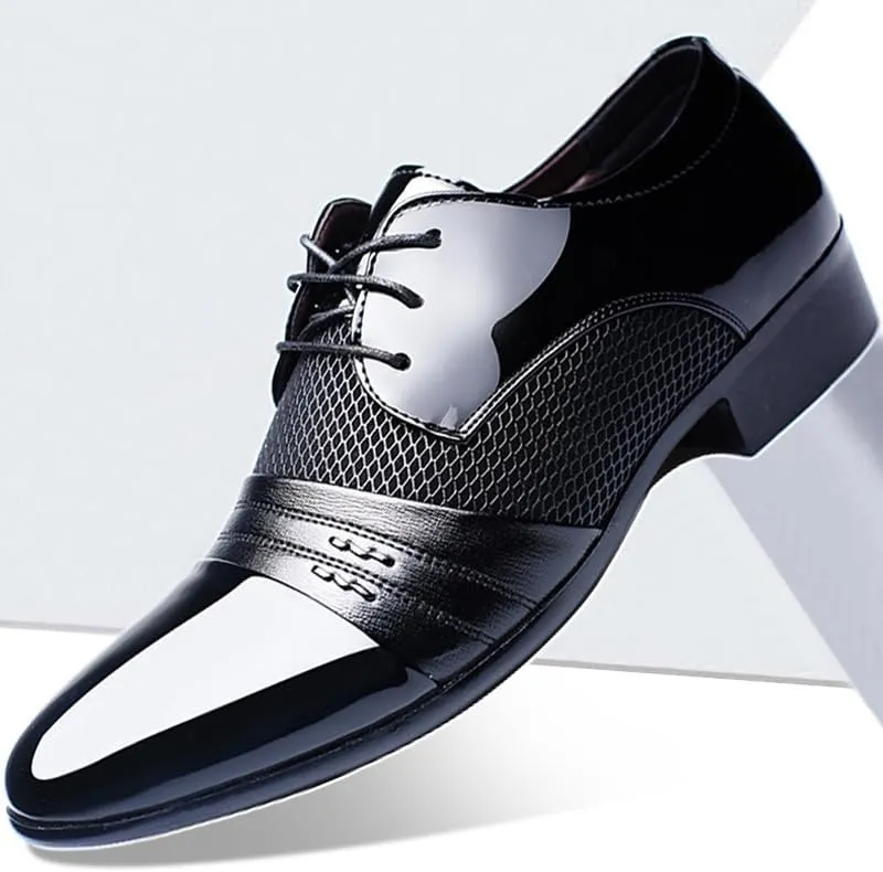 Oxford Formal Shoes for Men Lace Up PU Leather Cap Toe Patchwork Derby Shoes Block Heel Rubber Sole Slip Resistant Wedding