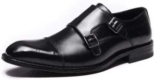 Oxford Formal Shoes for Men Slip On Cap Toe Brogue Embossed Monk Strap Leather Slip Resistant Low Top Non Slip Casual