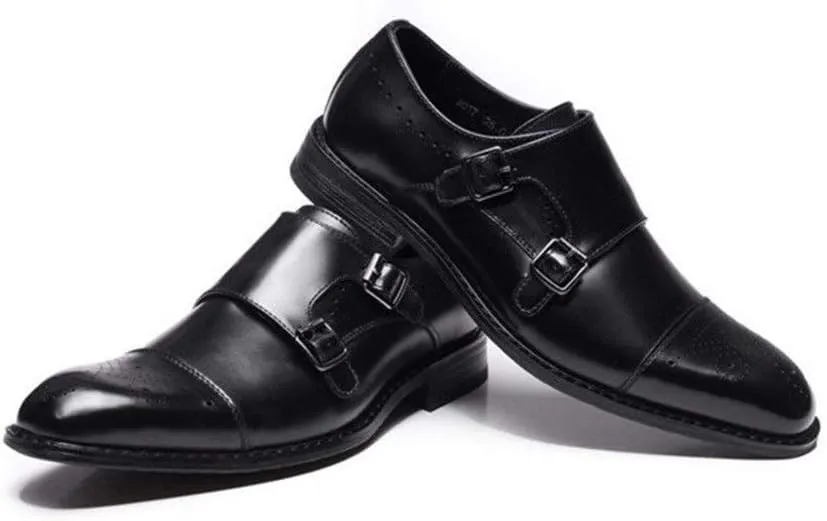 Oxford Formal Shoes for Men Slip On Cap Toe Brogue Embossed Monk Strap Leather Slip Resistant Low Top Non Slip Casual