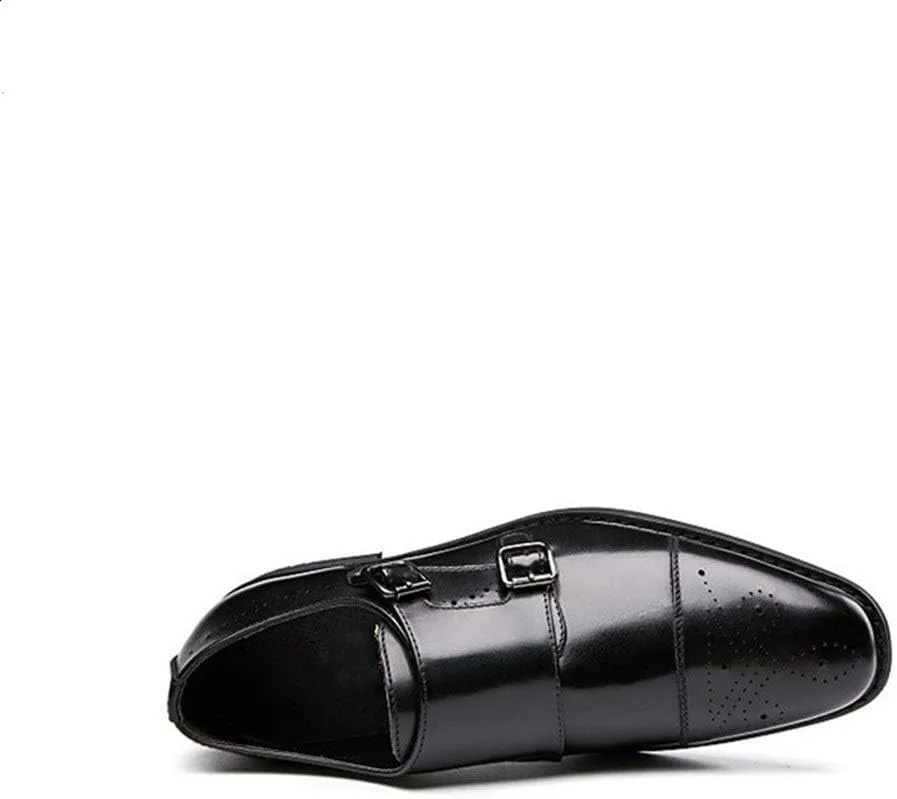 Oxford Formal Shoes for Men Slip On Cap Toe Brogue Embossed Monk Strap Leather Slip Resistant Low Top Non Slip Casual